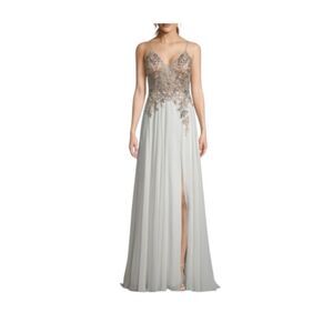 XSCAPE open back embelished‎ white Maxi Gown